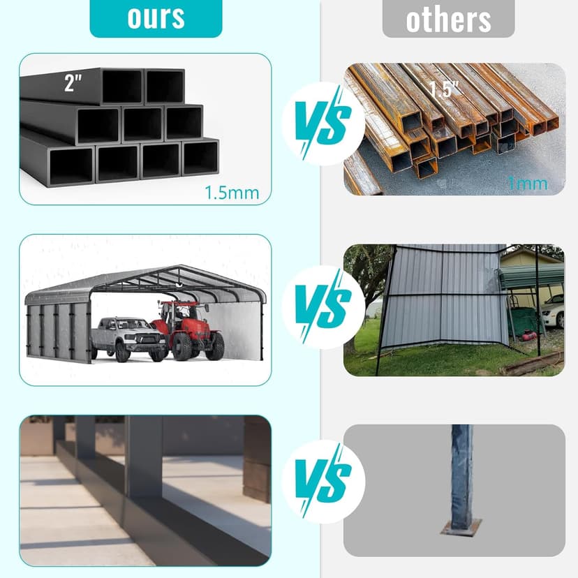 Metal Carport,Car Ports 20x20 Heavy Duty Metal for Snow,Car Tent Garage with Galvanized Metal Roof,Outdoor Two Car Carport All Weather with 2 PE Sidewalls