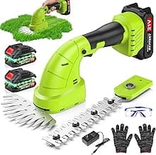 Cordless Hedge Trimmer & Grass Shears, 2 in 1 Electric Hedge Clippers/Grass Trimmer with 2 Pcs Battery and Charger Included, Hand Grass Cutter Bush Trimmer, 21V Hedge Shears for Gardening, Lawn, Yard