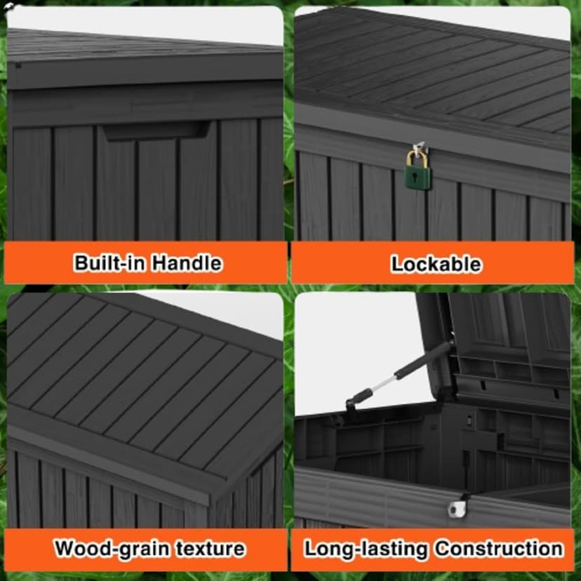 150 Gallon Lockable Resin Deck Box, Waterproof & UV-Resistant Outdoor Storage Box for Cushion Storage and Delivery, Black
