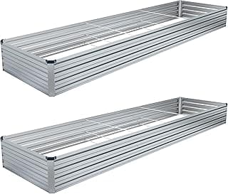 2PCS 12x4x1FT Galvanized Raised Garden Bed Kit,Vegetable Boxes-Rectangle Metal Flower Box,Large Planter Raised Beds Outdoor Garden for Planting,Fruit,Herb-Sliver