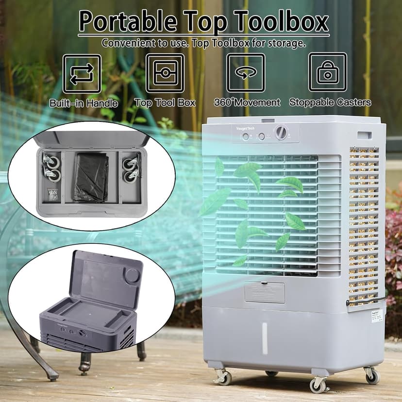 37" Evaporative Air Cooler 3000 CFM, 8 Gal Water Tank, 3 Speeds, Oscillating Cools up to 720 Sq. ft, Portable Industrial Swamp Water Cooler for Outdoor Commercial Factory - Gray