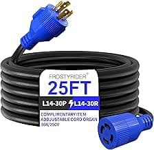 4 Prong 30 Amp 25 Foot Generator Extension Cord,NEMA L14-30P/L14-30R,125/250V Up to 7500W 10 Gauge SJTW Generator Cord Heavy Duty for Portable Generators,ETL Listed