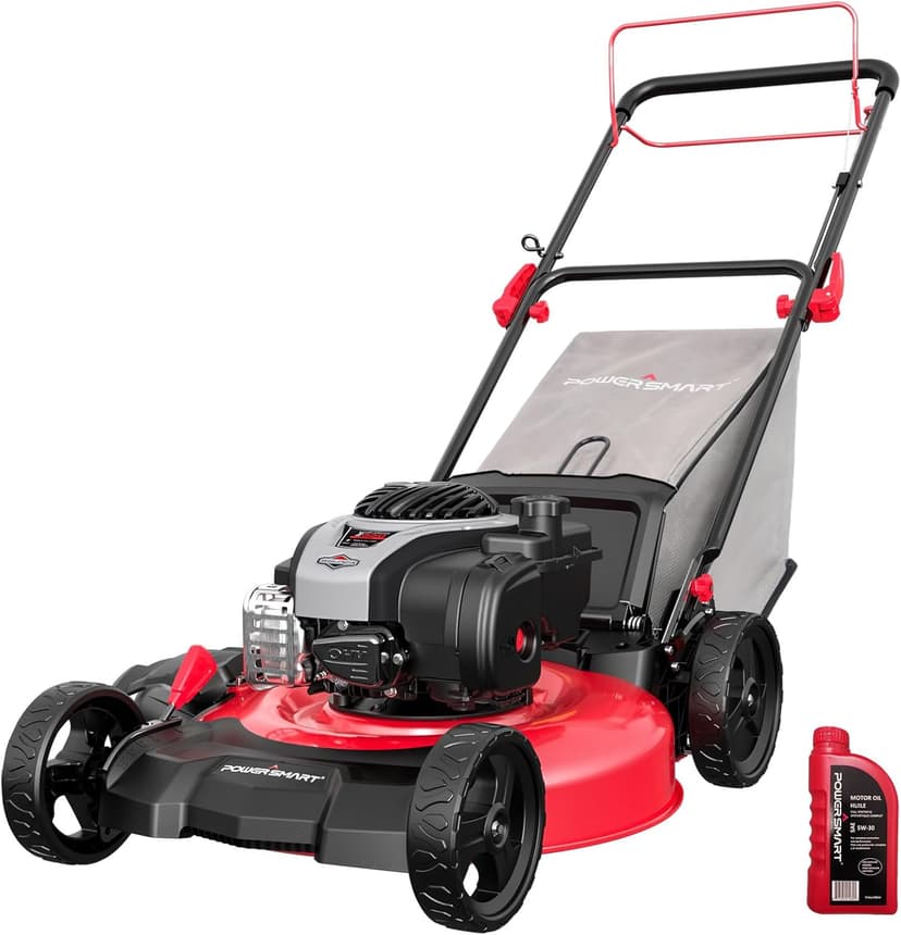 PowerSmart 21" 140cc Self Propelled Lawn Mower, 6-Position Adjustable Cutting Height, 3-in-1 with Mulching. Side Discharge. Rear Bagging, Easy Start