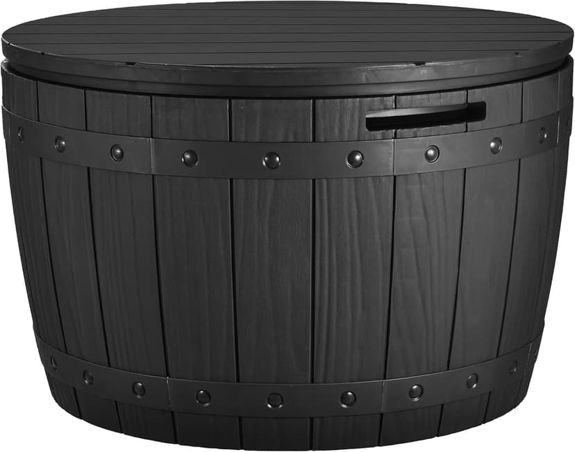 YITAHOME 33 Gallon Round Deck Box, Outdoor Storage Box for Patio Furniture,Patio Table for Cushion, Pool Accessories, Waterproof Resin & Easy Assembly & Lightweight, Black