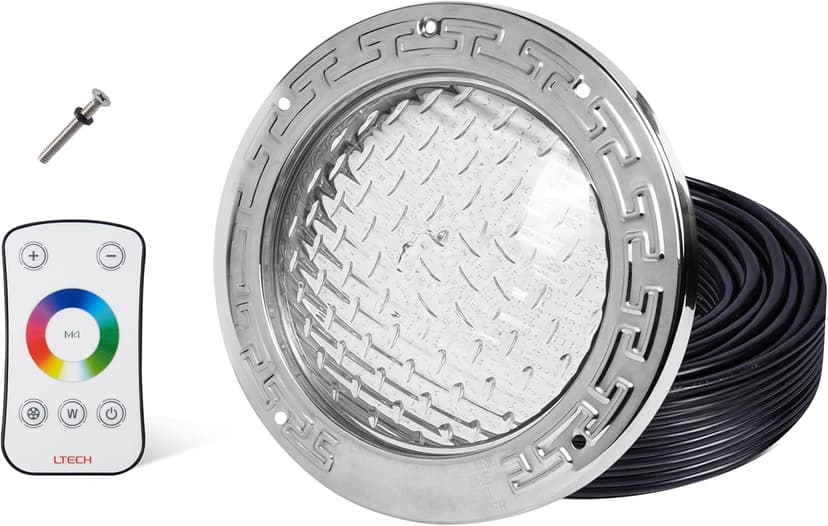 HQUA PN01DC 120V AC Remote Control LED RGBW Color Change Inground Pool Light, 10 Inch 50W with 100 Feet Cord, UL Listed Transformer Included, Fit for 10" Large Wet Niches.