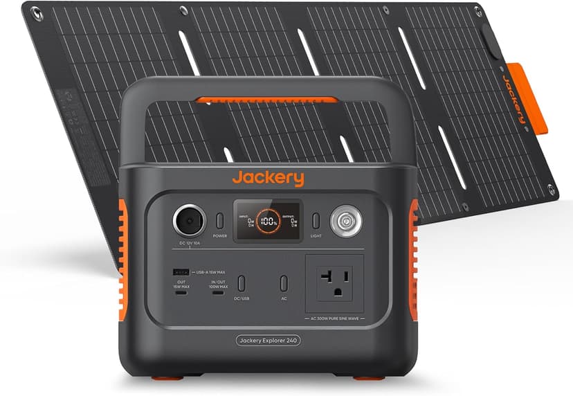 Jackery Solar Generator 240 v2 and 40W Mini Solar Panel 2024 New Version, 256Wh LiFePO4 Battery, 300W AC & 100W USB-C Output, Ultra Fast Solar Charging for Outdoors, Camping, Travel & Emergencies