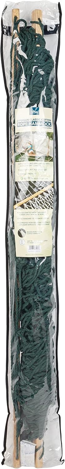 Bliss Hammocks BH-410GR 60in Wide Cotton Rope, Indoor Outdoor Poolside Patio Backyard Hammock, Includes Chains & Hooks, Eco Friendly Polyester, Hardwood Spreader, 450 Pound Capacity, Green