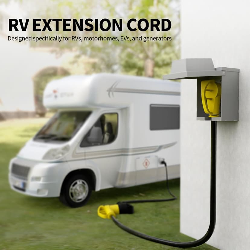 50 Amp RV/EV Extension Cord 25 FT Outdoor with Grip Handle, Flexible Heavy Duty 6/3+8/1 Gauge STW 4 Prong RV Power Cord Waterproof, NEMA 14-50P to 14-50R, Black-Yellow, ETL Listed