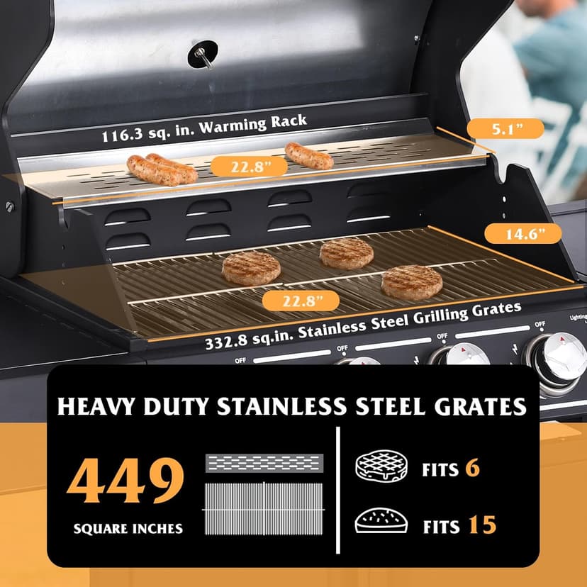 4-Burners Propane Gas Grill with Side Burner, 50,000 BTU Outdoor BBQ Grill, Cast Iron Cooking Grate with Wheels for Outdoor Patio Garden