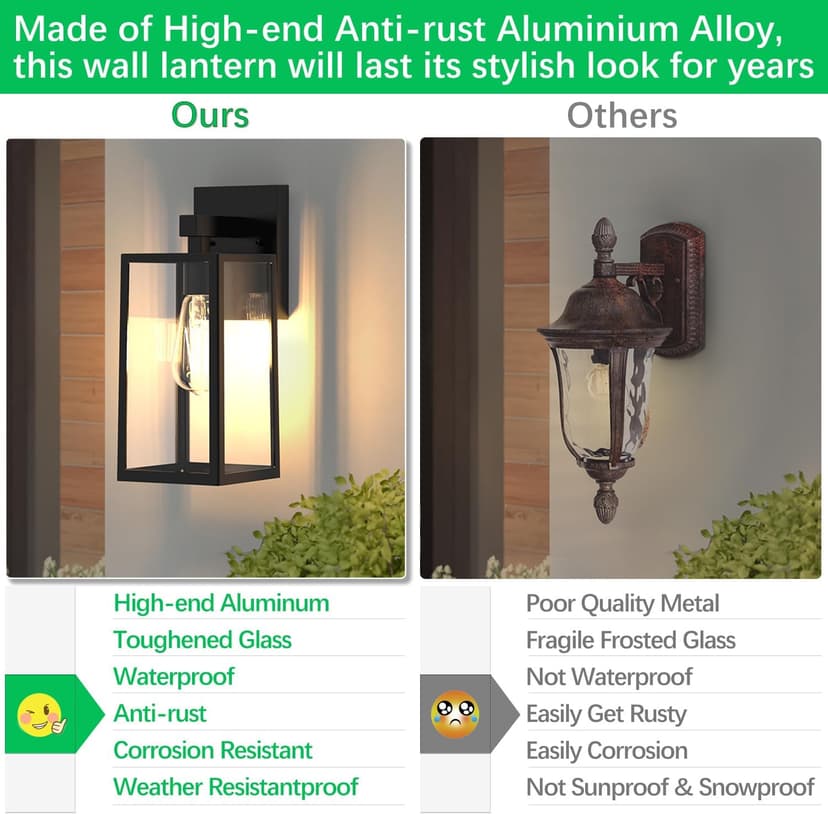 MAXvolador Outdoor Wall Lantern, Exterior Waterproof Wall Sconce Light Fixture, Black Anti-Rust Mount Light with Clear Glass, E26 Base Wall Lamp