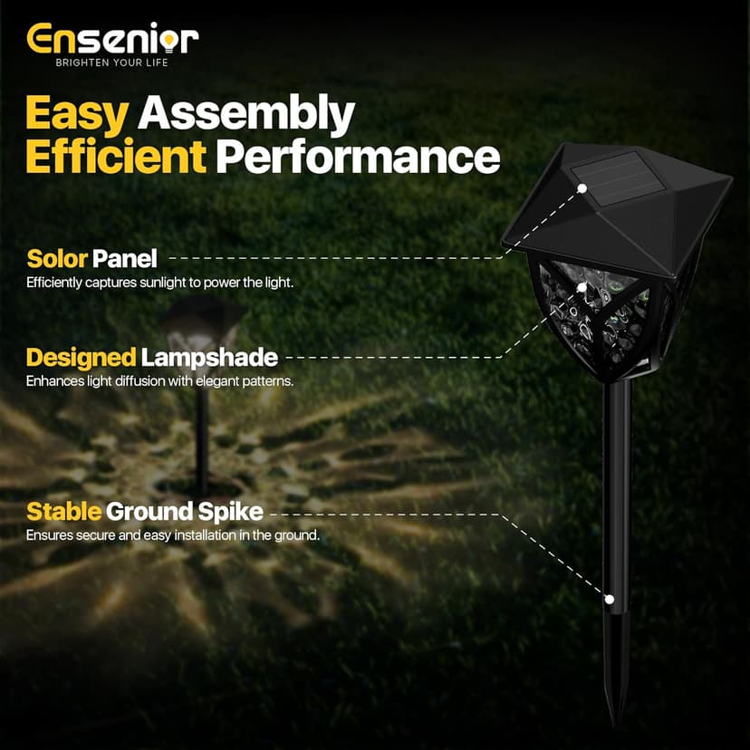 Ensenior 8-Pack Solar Lights Outdoor, 3000K LED Solar Garden Lights for Pathway, Yard, Patio, Walkway, Planter, Waterproof, Energy-Efficient Landscape Lighting