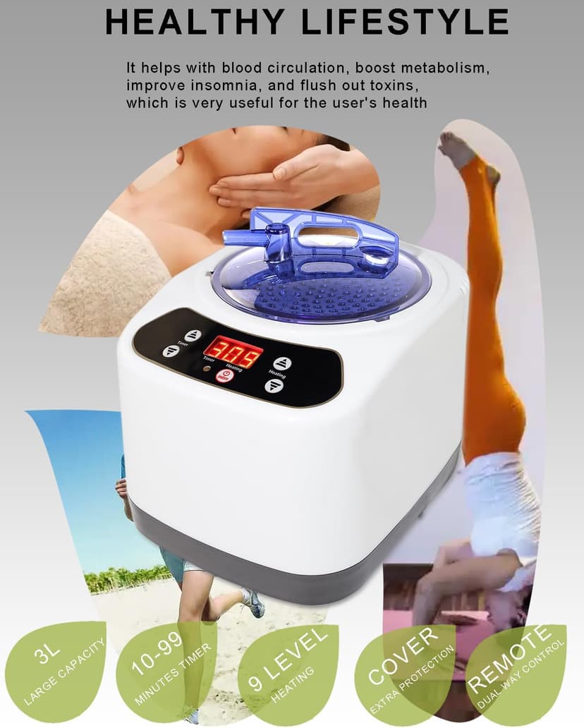 Portable Sauna Steamer Pot, 3L Lightweight Large Capacity Spa Machine, Mini Sauna Generator for Home with Remote Control, Timer&Heating Degrees Display for Spa Therapy