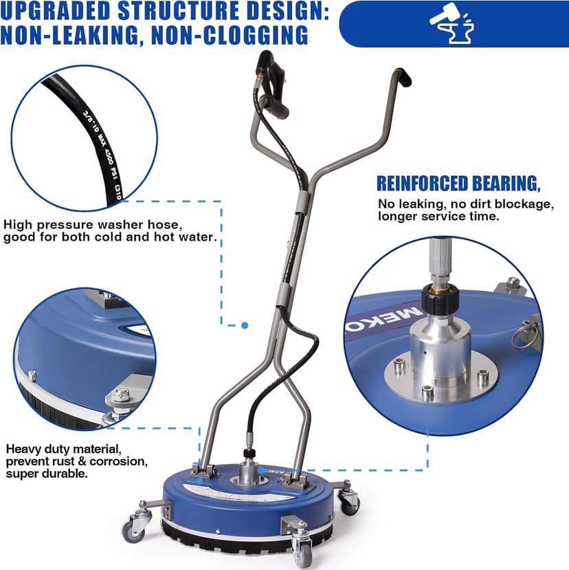 Pressure Washer Surface Cleaner 20'', 4500PSI Power Washer Surface Cleaner Attachment with Wheels, Pressure Washer Accessory for Driveway Sidewalk Curb Deck Patio Cleaning, 3/8'' Quick-Connect