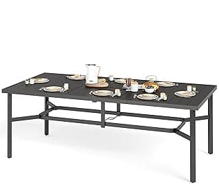 83" Patio Dining Table for 8,Large Rectangle Patio Table with Umbrella Hole,E-Coating and Powder Coating Steel Frame Metal Outdoor Patio Table for Garden Backyard Lawn Yard