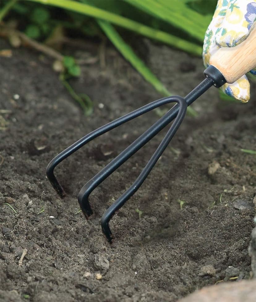 AMES 2446300 Tempered Steel Hand Cultivator with Wood Handle, 11-Inch, Brown