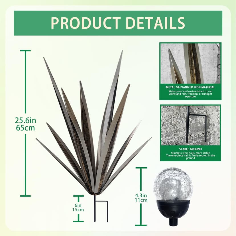 Large Metal Agave Plants 25.6‘’ Outdoor Decor DIY Tequila Rustic Sculpture Metal Agave Yard Art Outdoor Patio Yard Home Decor Garden Statue for Mom Gift (Blue)