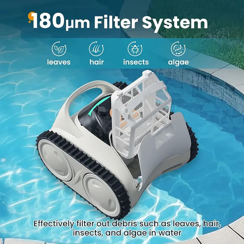 Wall and Waterline Cleaning Vacuum Pool Vacuum, Cordless Pool Robot or Inground Pools, 300+L/MIN Large Suction Last 150 Mins, up to3500 sq.ft, 0-90° Wall-Climbing