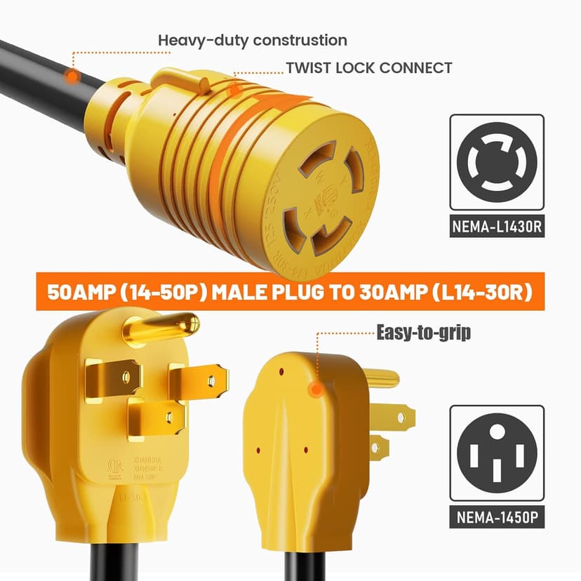 MECMO NEMA 14-50P to L14-30R Generator Transfer Switch Adapter Cord ETL Listed, 240V/120V Generator to House 50 Amp Male to 30 Amp Female Twist Lock 4 Prong Generator Plug Adaptor for Power Backup