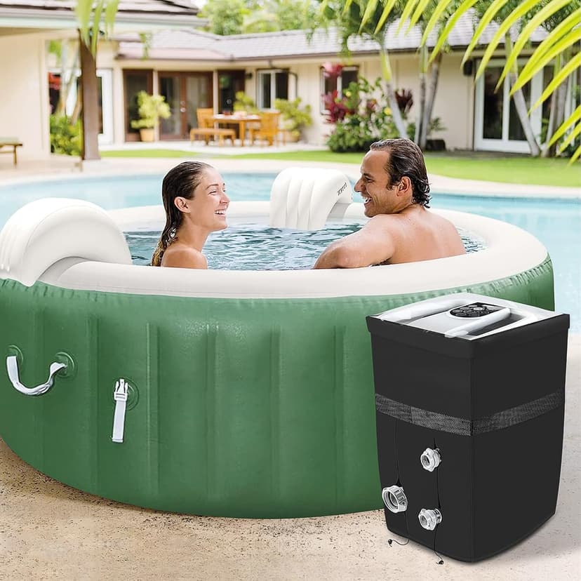 Hot Tub Spa Heater Pump Cover, Heavy Duty Inflatable Hot Tub Pump Cover with Zipper Opening and Transparent PVC Top Window for Multiple Hot Tub Spa Heater Pump on Market(Black, Cover only)