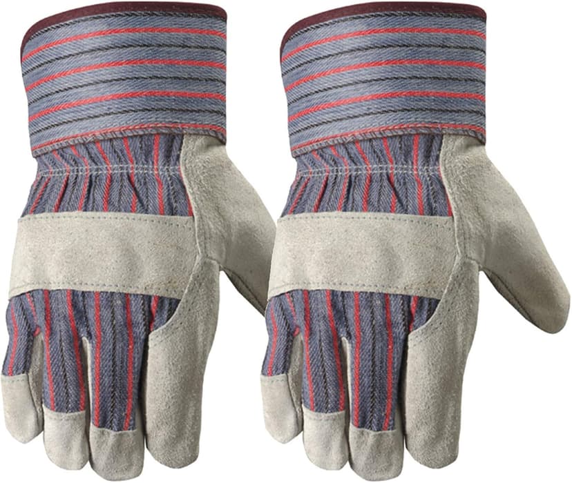 Wells Lamont 2 Pair Pack Men's Leather Work Gloves with Heavy Duty Reinforced Palms, Large (4006N-WNW) , Grey