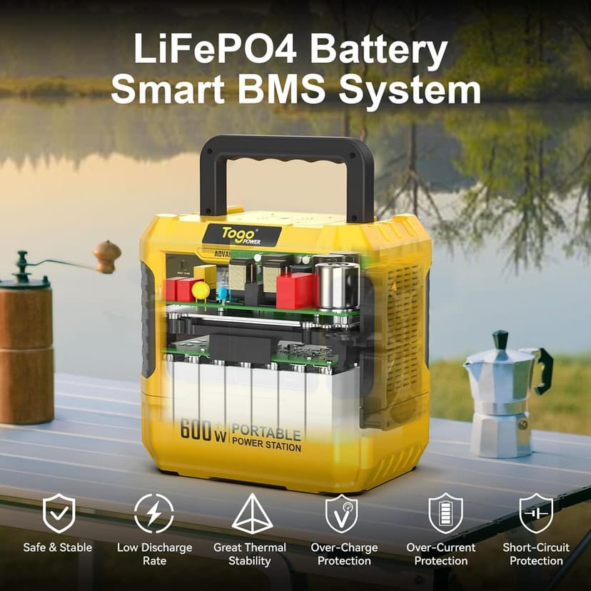 Togo POWER Portable Power Station ADVANCE600-560Wh LiFePO4 Battery 600W AC Outlet (Peak 1200W) - 0-80% in 60 Mins - Power Backup Outdoor Solar Generator for Camping, RV Trip, Outage