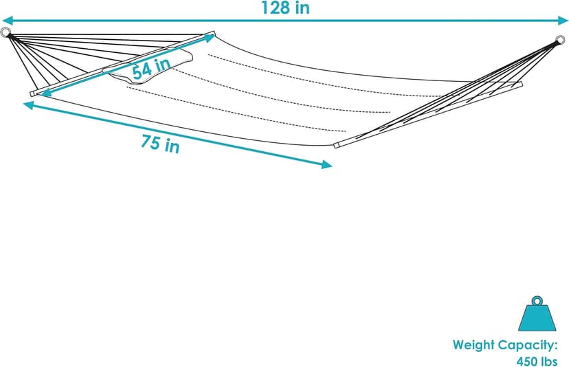 Sunnydaze Quilted Outdoor Hammock with Spreader Bars - Heavy-Duty 450-Pound Capacity Double Hammock for Outside - Khaki Stripe