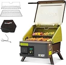 EXIT Fire'n'Go 20V Portable Wood Pellet Grill Smoker, Electric Tabletop Pellet Smoker, 287 Sq.In. Cooking Area, Temperature Control (160-500°F) Outdoor BBQ Grill for Camping, Tailgating, RV, EX110