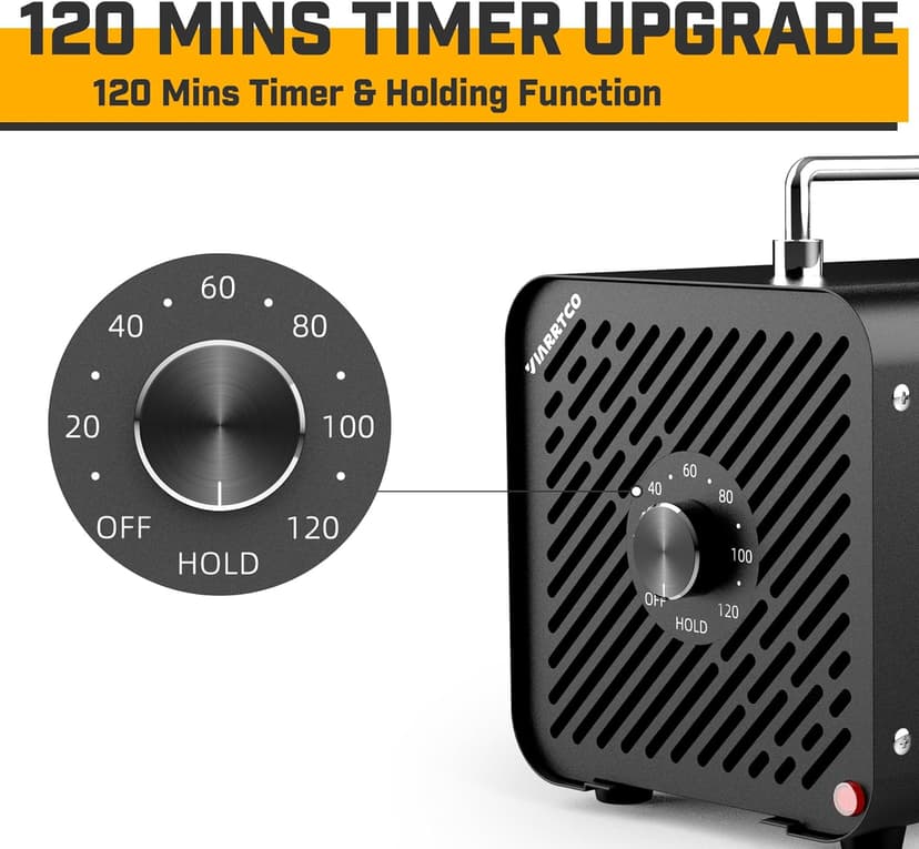 Ozone Machine Generator 30000mg/h - 6000+ Sq. Ft. Ozone Machine Odor Removal for Home and Car with 120min timer All Metallic Black