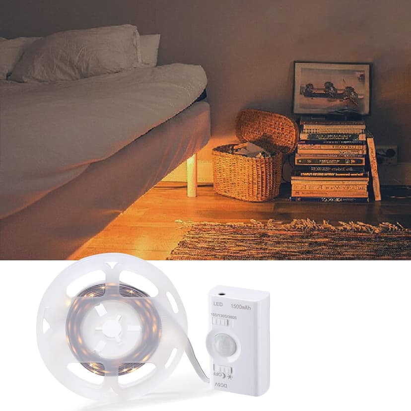 Motion Sensor Led Light Strip 9.8FT，Rechargeable Lithium Battery Power Supply，Multi-Functional Controller Dimmer and Timer for Bedroom Kitchen Showcase Stair Corridor Dark Corner