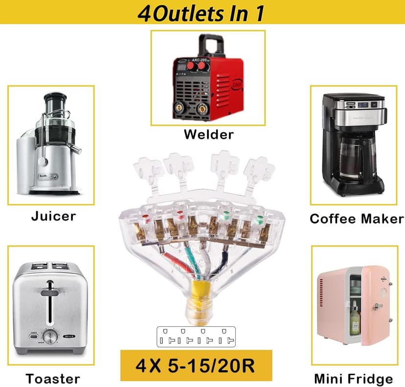 Heavy Duty L14-30P 30 Amp to 110 Generator Adapter Cord Distribution to 4X 5-20R 1.5 FT Household Outlet Female with Dust Protection Caps 125/250V 7500W STW 10AWG/4C ETL Listed