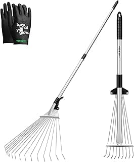 VIVOSUN 2-Piece Leaf Rake Set - Adjustable Garden/Camping Rake With 15/9 Tines, Collapsing Tines & Telescopic Handle (64'' & 30'')