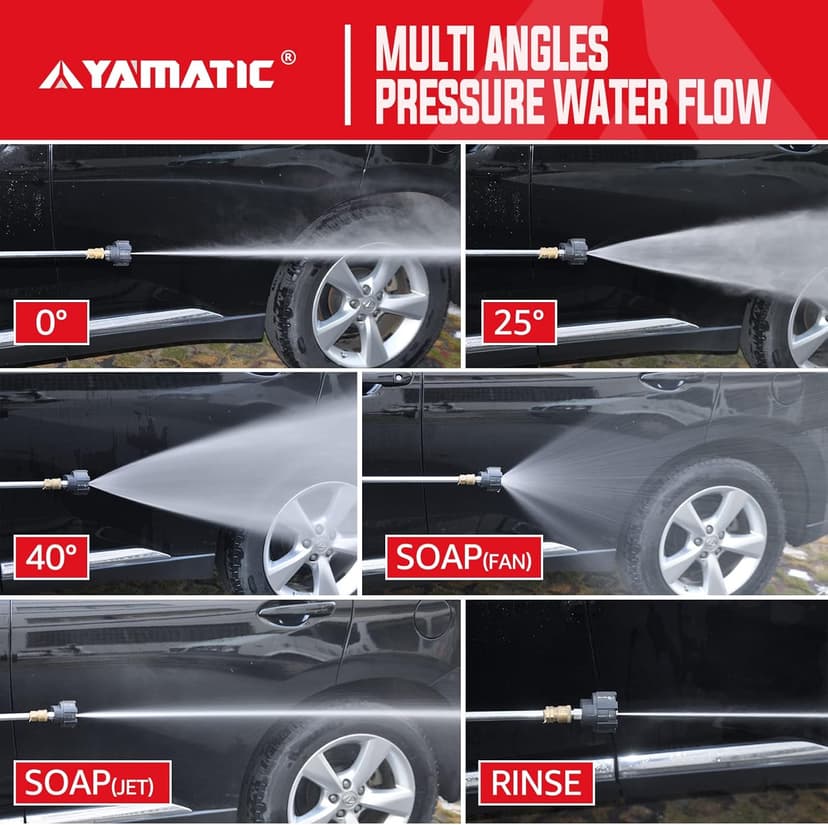 YAMATIC Pressure Washer Nozzle, 6-in-1 Quick Changeover & Easy Adjustable, Power Washer Tips with 1/4 inch Quick Connect, Max 4000PSI & 4.0GPM