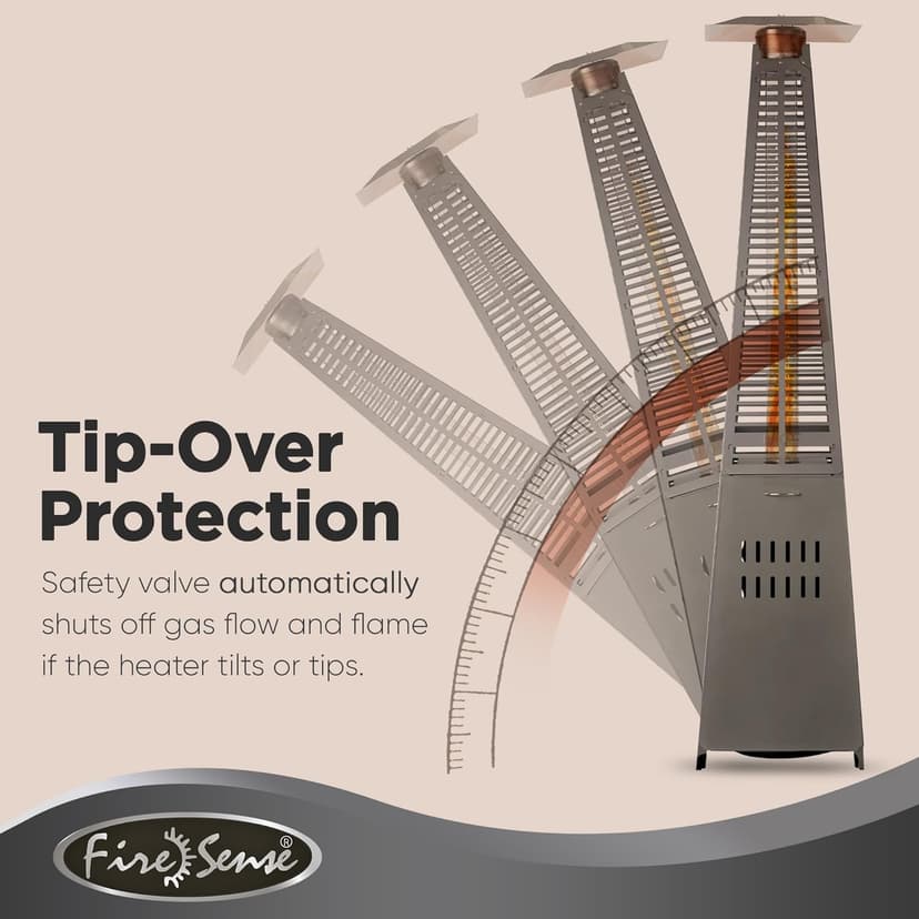 Fire Sense 66991 Pyramid Flame Patio Heater 40,000 BTU Outdoor Propane Heater Tower with Wheels - Black