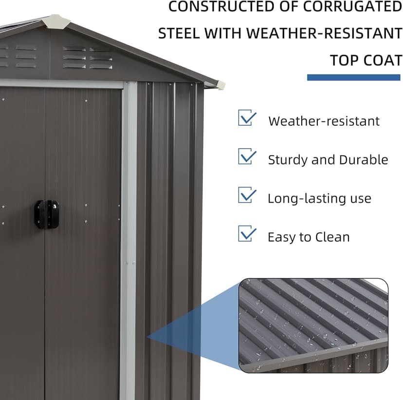 JY QAQA 5x3 FT Metal Outdoor Garden Storage Shed,Waterproof Metal Garden Sheds with Window and Lockable Double Door,Weather Resistant Steel Tool Storage House Shed for,Garden,Patio,Lawn