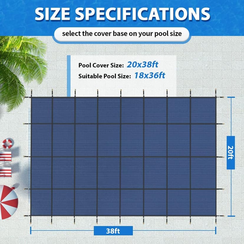 iCOVER Inground Pool Safety Cover, 18x36ft Rectangle Winter Safety Pool Cover for Inground Swimming Pools, Winter Pool Cover, Pool Covers for Inground Pools, Triple Stitched for High Strength, Blue