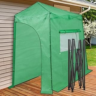 EAGLE PEAK 9x4 Lean-to Portable Walk-in Greenhouse, Pop-up Indoor Outdoor Garden Green House, Zippered Doors and Window, PE Cover, Green