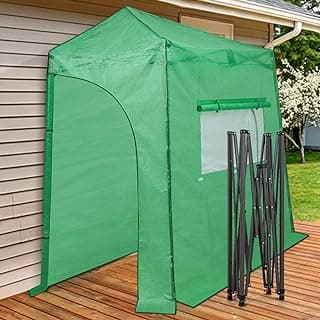EAGLE PEAK 9x4 Lean-to Portable Walk-in Greenhouse, Pop-up Indoor Outdoor Garden Green House, Zippered Doors and Window, PE Cover, Green