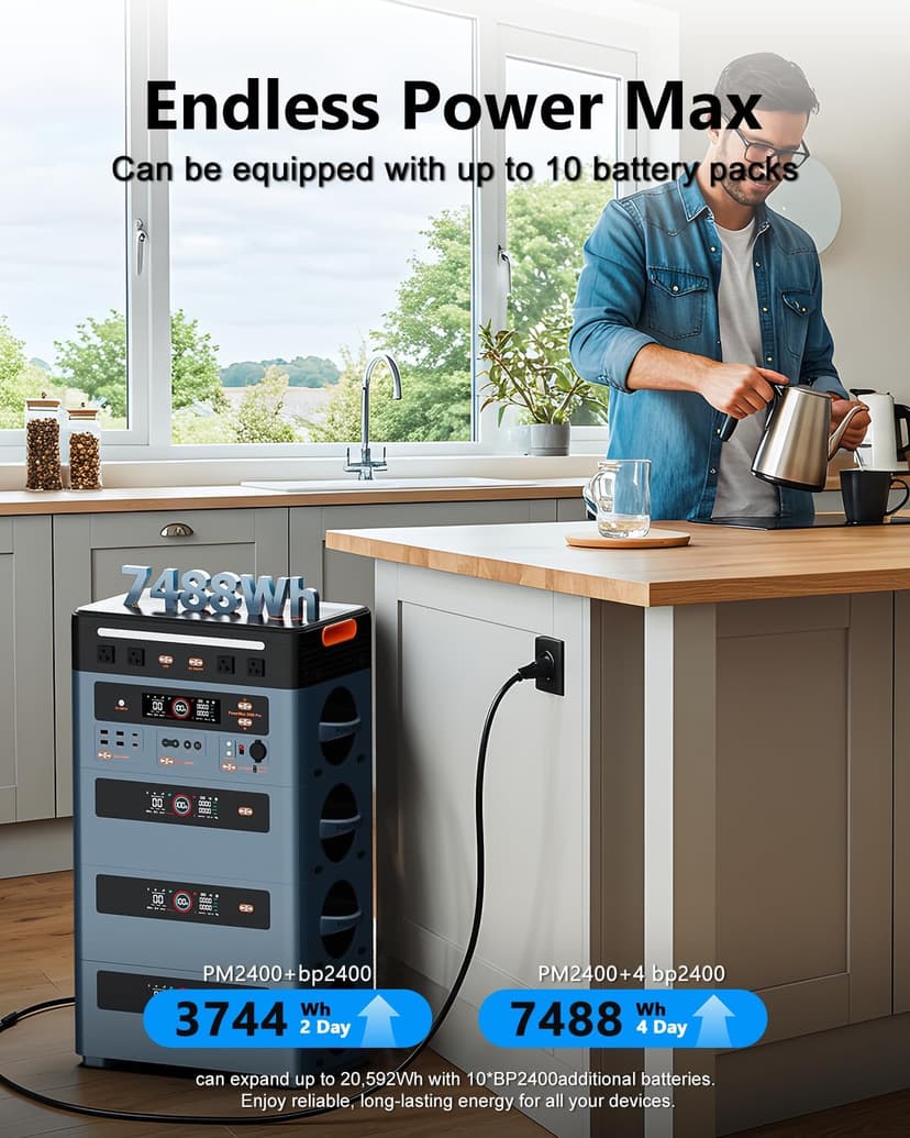OSCAL 2400W Solar Generator, 1872Wh Solar Power Station with 4 AC Outlets (5000W Peak), 1.45H Full Charging, APP Control Emergency Power Station for Home, Camping & RVs, Battery Backup