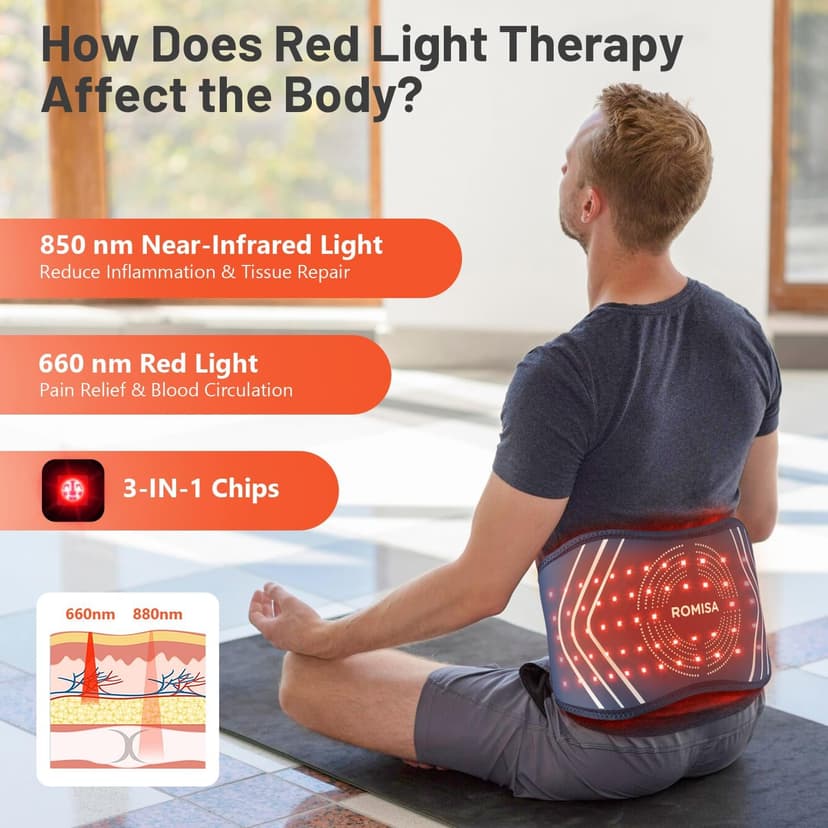 Red Light Therapy Belt & Back Massager for Pain Relief, Infrared Light Therapy Vibration Rechargeable, Red Light Therapy Device for Body Massage for Back Shoulder Waist Knee for Cordless Use