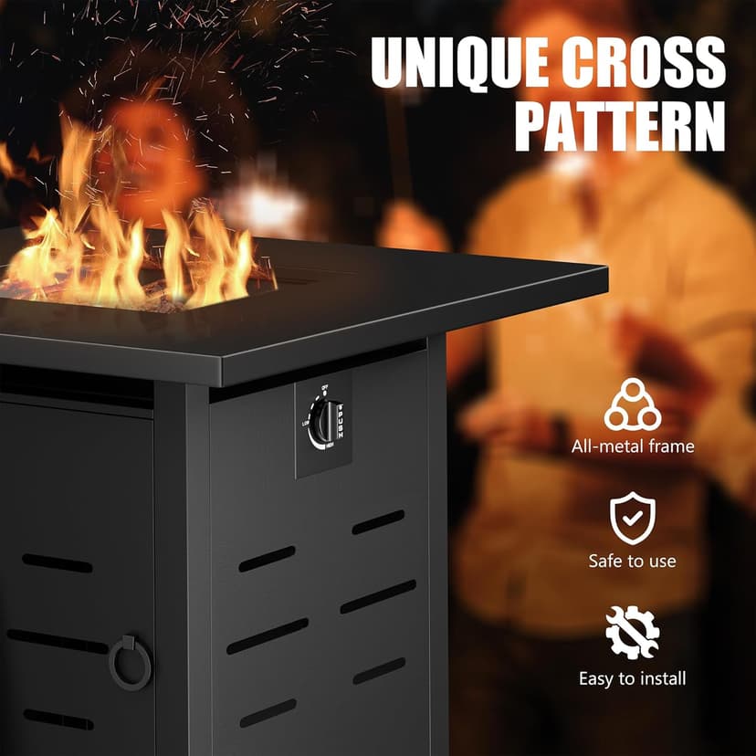 Vongrasig 30" Gas Fire Pit, 50,000 BTU Steel Propane Fire Pit Table for Outdoor Outside, Outside Patio Deck and Garden, CSA Certified Fire Table with Lid and Lava Rock