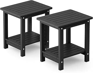 YEFU Outdoor Side Table for Patio: 16" HIPS Weather - Resistant Adirondack Tables Set of 2 - Small Square End Tables for Backyard Pool Porch Balcony - Indoor Outdoor Double Layer Table Black