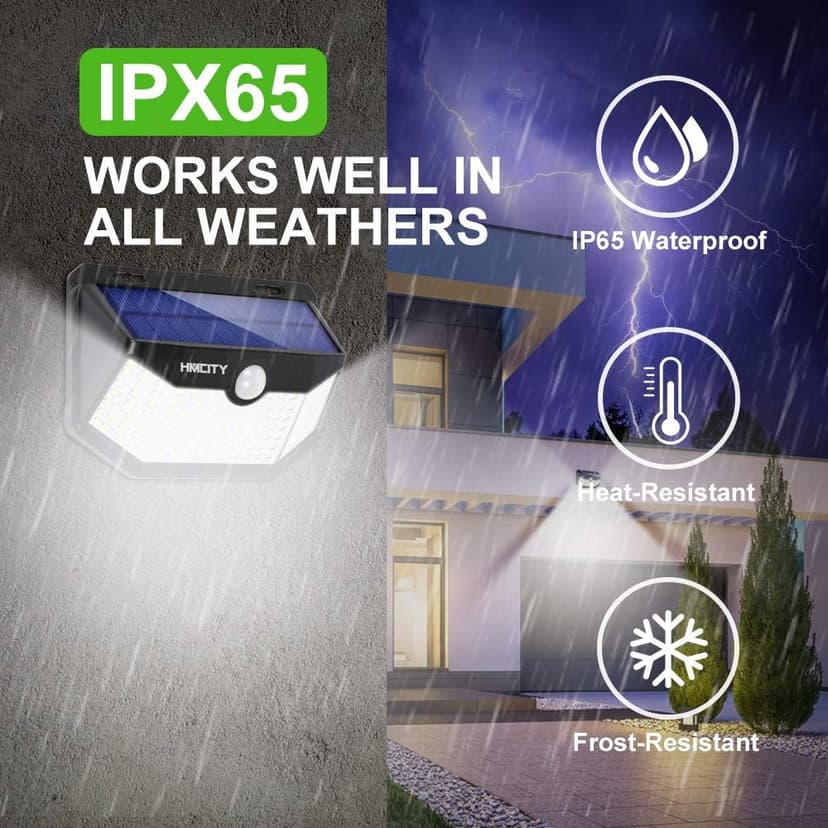 HMCITY Solar Lights Outdoor 120 LED with Reflector and 3 Lighting Modes,Solar Motion Sensor Wall Lights, IP65 Waterproof Solar Powered Wall Lights for Garden Patio Yard Deck Pendant Lights(4Pack)