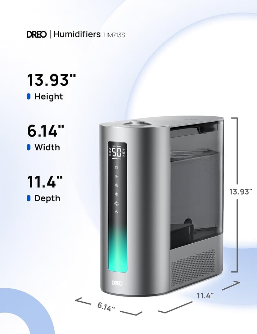 Dreo 6L Humidifiers for Bedroom, Smart Warm & Cool Mist for Large Room, 60Hr Quiet Runtime Ultrasonic Oil Diffuser for Baby, Plant, Humidity Sensor, Indicator Light, 12H Timer, Google/Alexa, HM713S