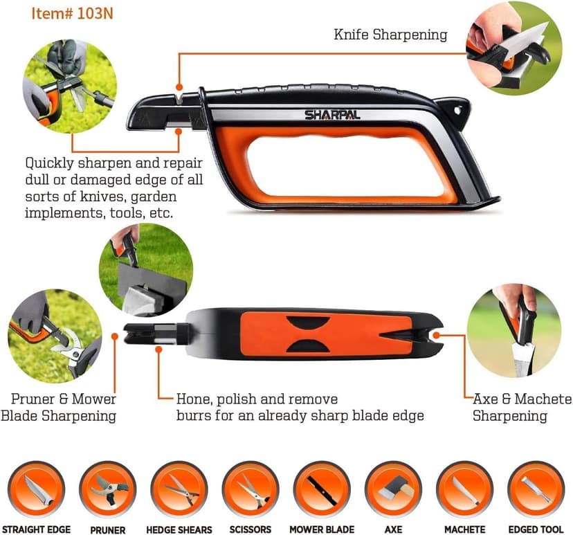 SHARPAL Pocket Knife Sharpener & Garden Tool Sharpener, Sharpening Straight and Serrated Knives, Lawn Mower Blade, Axe, Pruners, Shears, Scissors, Combo Gift Pack w/Greeting Card