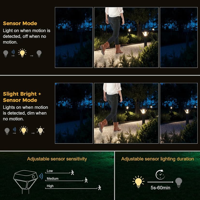 XMCOSY+ Smart Solar Lights Outdoor with Motion Sensor, 150LM APP Control RGBCW Color Changing Solar Garden Lights for Yard Pathway Landscape, Compatible with Alexa, Waterproof, 6 Pack