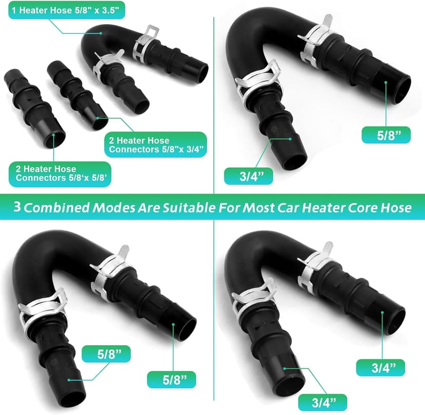 Engine Heater Core Bypass Kit with 5/8" 3/4" Hose,Compatible with GM Chevy Silverados Tahoes Yukons Honda Civic Ford Jeep,Replacement for 626-001,Universal Fit Most Common Leaking Failed Heater Core