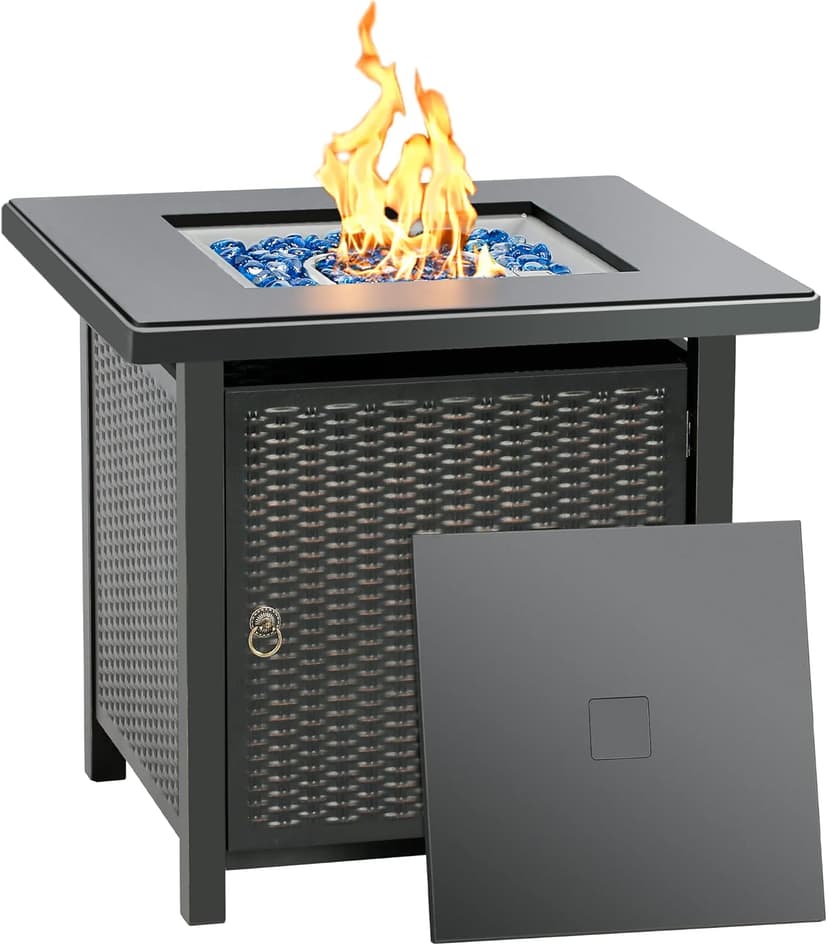 BALI OUTDOORS 50000 BTU Propane Fire Pit with Lid, 28 inch Fire Pit Table Outdoor, Black Firepits for Outside Backyard, Patio