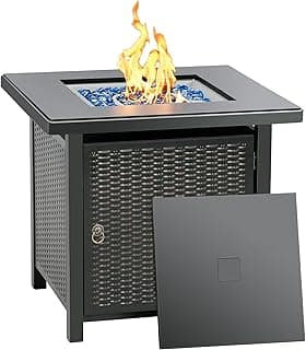 BALI OUTDOORS 50000 BTU Propane Fire Pit with Lid, 28 inch Fire Pit Table Outdoor, Black Firepits for Outside Backyard, Patio