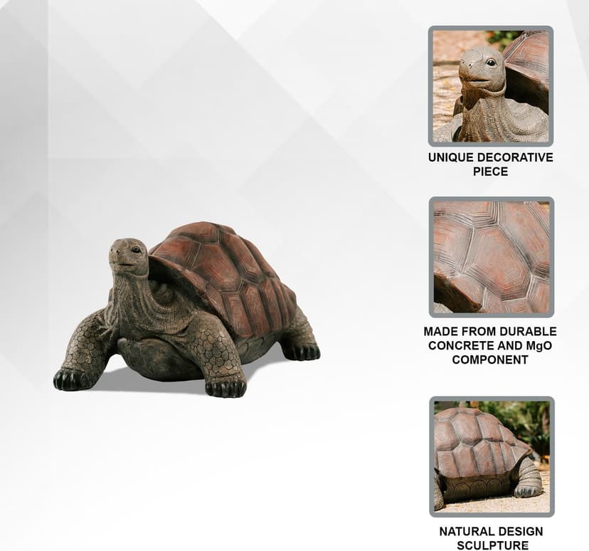 XBrand 28" L Brown and Black Concrete/MgO Walking Tortoise Statue, Indoor or Outdoor Décor, Garden Sculptures, Turtle Garden Statue