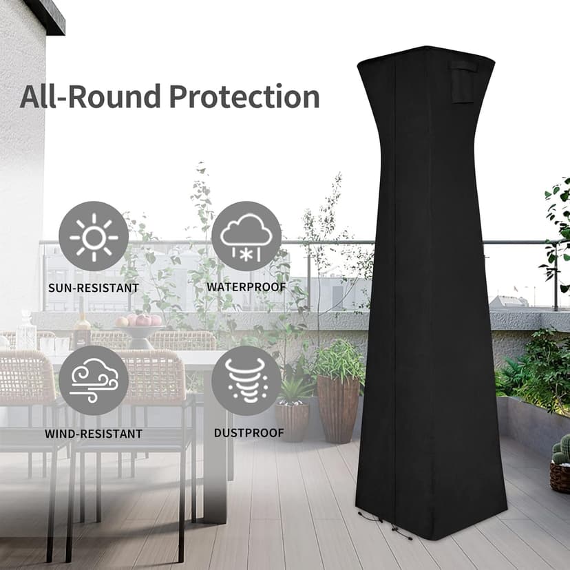 Easy-Going Pyramid Torch Patio Heater Cover with Zipper and Storage Bag, Waterproof Outdoor Heater Cover Dustproof, UV-Resisant, Wind-Resistant (90"H x 23"L x 23"W, Black)